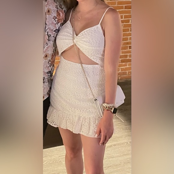 Twist front Cut Out Ruffle Hem mini dress - perfect for Brides - Picture 2 of 5